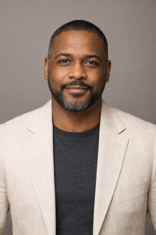 Fictional adult man wearing a cream jacket